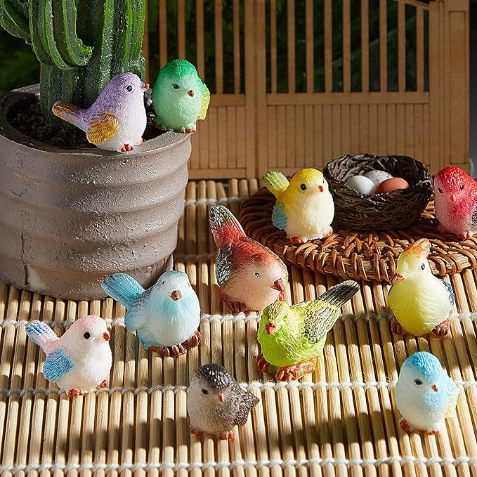 Jetec 30 Pieces Garden Accessories Bird Decorative Figurines Miniature Bird Figurines for Garden, Dollhouse Miniature, Cake Topper, Micro Landscape, Yard Bonsai Decal, Home Decoration