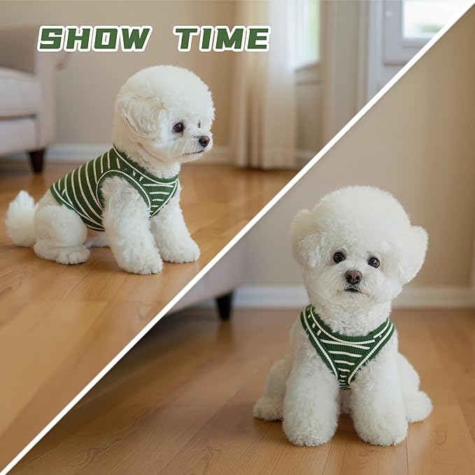 Dog Clothes, Stripe Dogs Shirts for Small & Medium Breeds, Pet Tank Top, Breathable Waffle Fabric Puppy Outfit, Shirt for Chihuahua, Yorkie, Dachshund, Corgi (Green, XLarge)