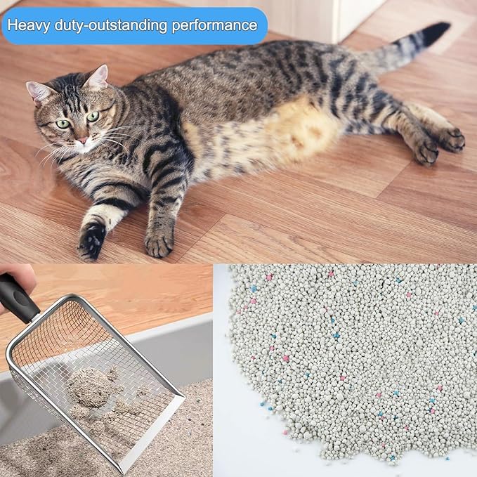 itPlus Cat Litter Scoop, Stainless Steel Cats Sturdy Mesh Scooper Kitty Litter Scoop Long Handle Scooper Shovel Sifter for All Litter Types Metal Cat Scooper for Litter Box