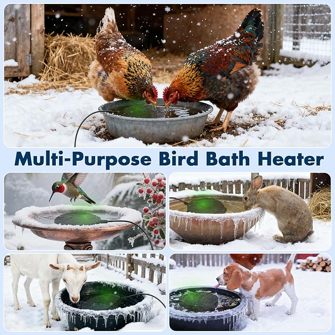 2 Pack Outdoors 100W Bird Bath Heater for Winter,Birdbath Deicer Pond De-icer Thermostatically Controlled Birdbaths Water Heater with 5.9 Ft Power Cord and Working Indicator Light