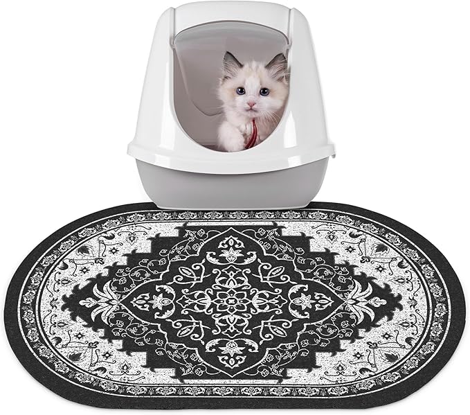 Bienbee Cat Litter Mat, 24" x 15" Litter Box Mat Rug with Non-Slip Bottom,Urine and Water Proof, Easy to Clean Cat Supplies Essentials for Indoor Kitty Kitten Floor, Black M