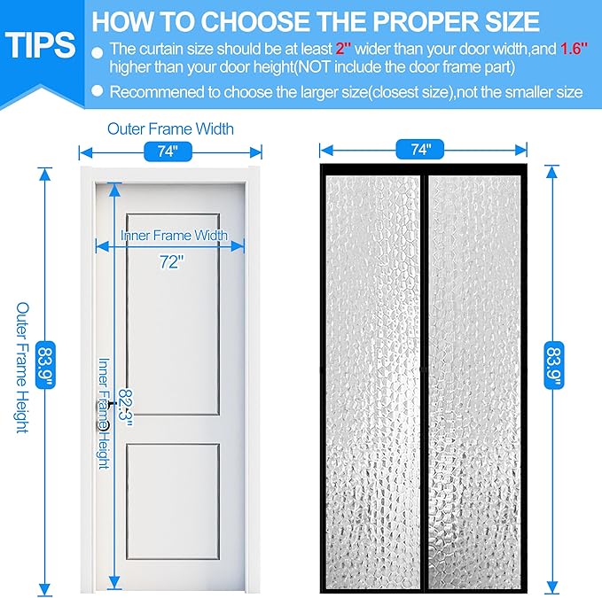 RELIANCER Magnetic Thermal Insulated Door Curtain,Waterproof EVA Door Cover,Fit Doors Size Up to 72"x82",Temperature Protection Insulated Doorway Curtain Partition,Patio Self-Closing Doors Net Screen