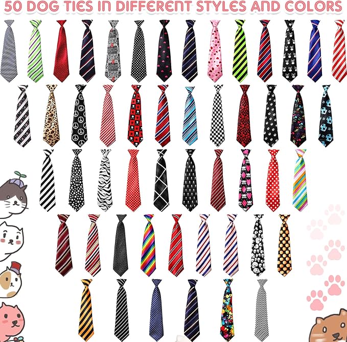 Reginary 50 Pcs Large Dog Neck Ties Bulk, Adjustable Pet Collar Grooming Neckties for Medium Large Dogs Wedding Daily Wearing Birthday Holiday Party Gift Favor Neck Accessories
