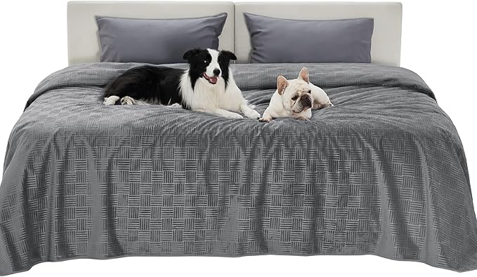 Bedsure Waterproof Bed Cover for Dogs Washable - Waterproof Blanket for King Bed Couch Sofa Cozy, Lightweight Furniture Protector for Pet Cat Quick Drying, Ash Grey, Cal King，82x120IN