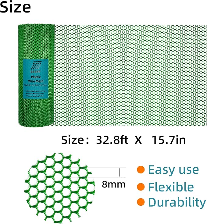 Pet & Garden Safeguard - 15.7IN x 32.8FT Roll - Green Plastic Netting, Multi-Use Decorative Fencing for Poultry, Dogs, Rabbits,Chicken and Snake Barrier