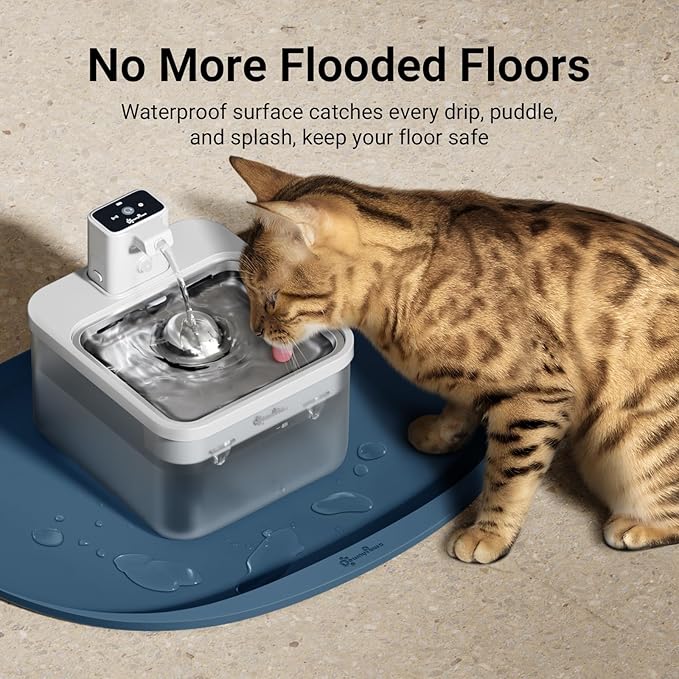 DownyPaws Cat Food Mats for Floors Waterproof, BPA Free Silicone Pet Feeding Mat, Non-Slip Pet Food Mat with High Raised Edge, Cat Placemat for Messy Drinkers, 18"×12.5", Ocean