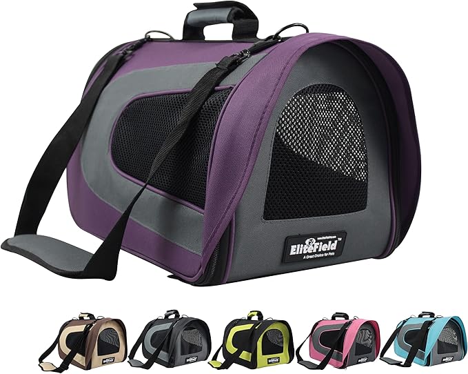 EliteField Deluxe Soft Pet Carrier (3 Year Warranty, Airline Approved), Multiple Sizes and Colors Available (20" L x 11" W x 11" H, Purple+Gray)