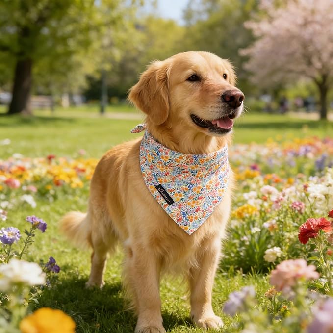 ARING PET Girl Dog Bandana, Spring Summer Daisy Floral Pet Bandana Scarf Triangle Bibs for Puppy Small Medium Large Dogs-S