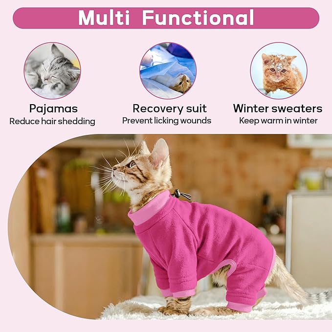 PUMYPOREITY Cat Recovery Suit, Stops Wound Licking After Surgery, Sticky Hair Shirt with Sticky Fabric, Cat Pajamas Prevents Over-Grooming, Pink, S