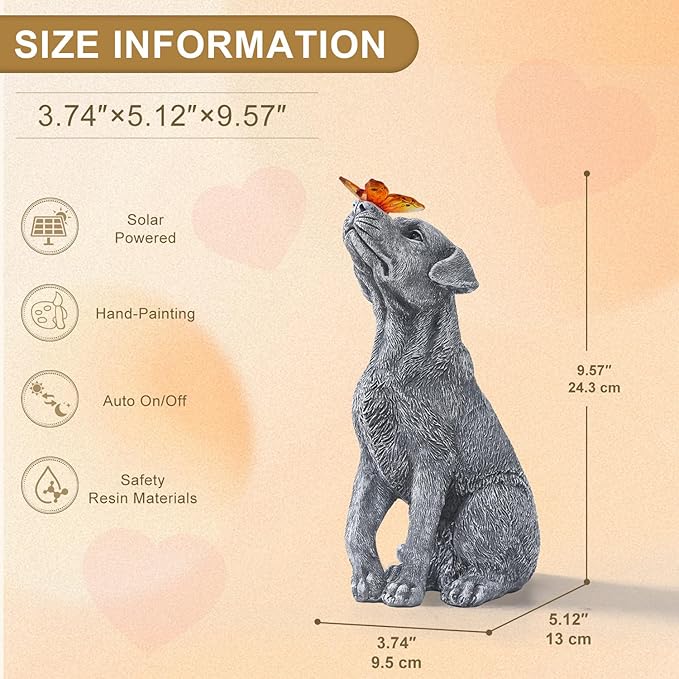 Garden Statue Dog Figurine Decor – Outdoor Decoration with Butterfly for Garden Yard Lawn Home Decor Outside : Mothers Day Memorial Gifts for Women Mom Grandma