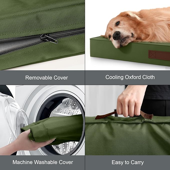 Outdoor Orthopedic Dog Bed, Waterproof Dog Bed for Large Dogs 36x27 Inch, Egg Crate Foam Pet Mat with Washable Removable Oxford Cooling Cover, Amy Green