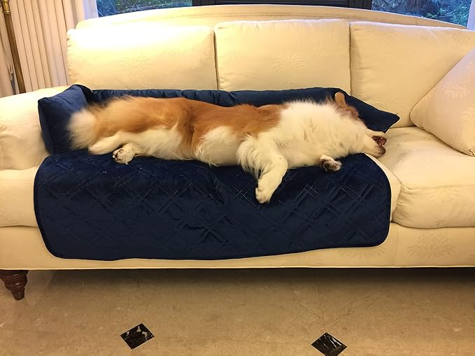 Brilliant Sunshine Premium Calming Dog Bed Mat, Silky Velvet, Removable Washable Cover, Cushion Protector and Couch Covers for Dogs, Pets, Cats, Large, Dark Blue