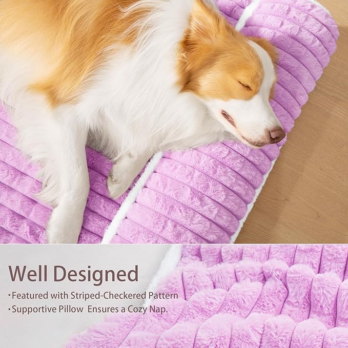 Orthopedic Jumbo Dog Bed Large Sized Dog with Pillow 56''X40'' Waterproof Soft Comfortable Egg Crate Foam Pet Crate Beds Mat with Removable Washable Cover and Non-Slip Bottom, Lilac