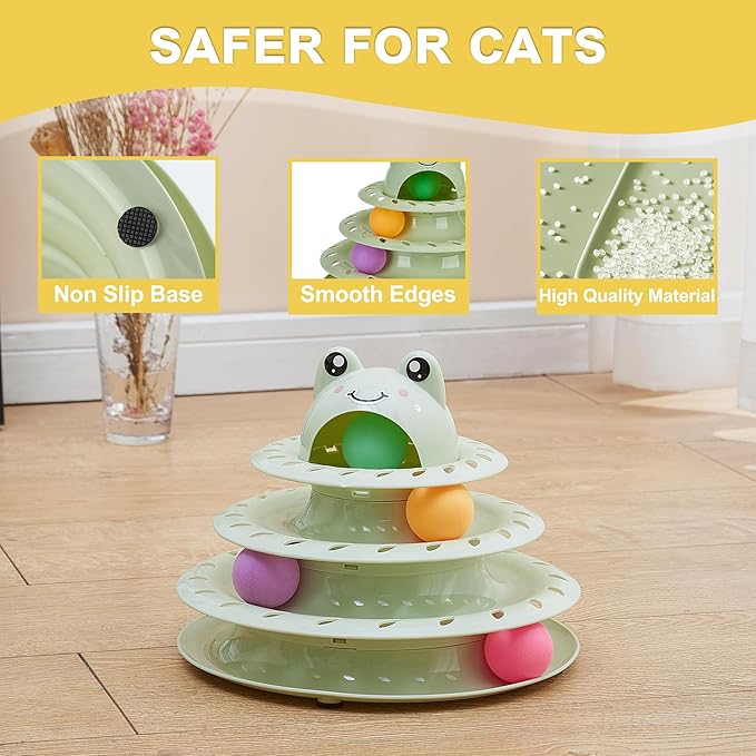 Gefryco Cat Toys 4-Tier Roller Track, Turntable Cat Tower Toy with Colorful Chase Balls, Multi-Level Interactive Cat Toys for Bored Indoor Adult Cats, Fun Puzzle Kitten Exercise Toys Self Play(Green)
