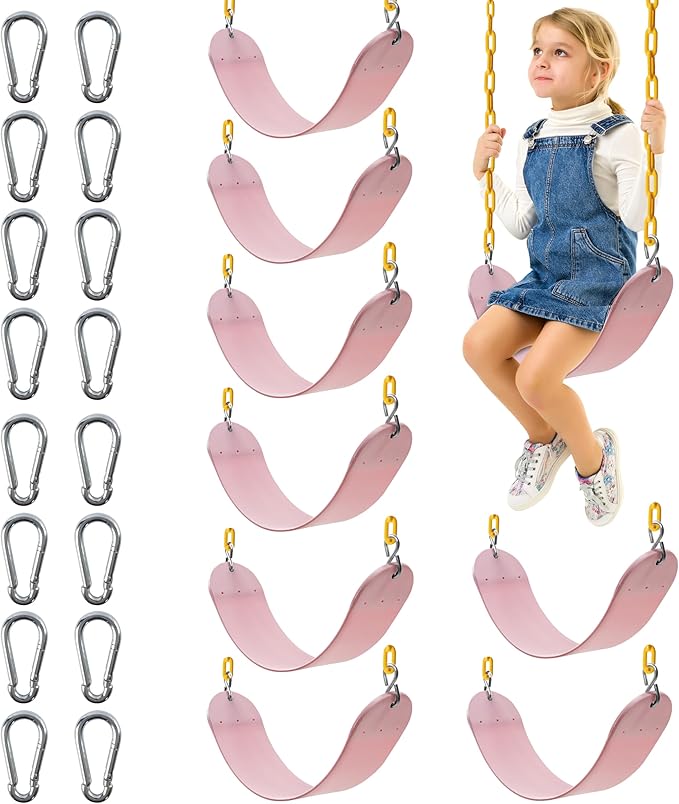 Sunnyglade 8PCS Swings Seats Heavy Duty with 66" Chain, Playground Swing Set Accessories Replacement with Snap Hooks, Support 250lb (8, Pastel Pink)