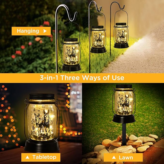 kyoryuger Donkey Gifts for Women/Men Donkey Solar Lanterns Mom Birthday Burro Animal Lovers Lantern Animal Memorial Lights Solar Garden Decoration for Yard, Patio,Backyard,Porch Torches, Home Decor