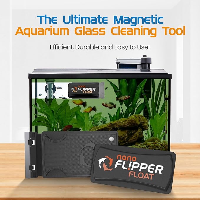 FLIPPER Float Nano Magnetic Aquarium Cleaner – 2-in-1 Flip Scrubber and Scraper, Floating Design with Strong Magnets for Algae and Debris Removal on Small Glass Tanks up to 1/4" (6mm)