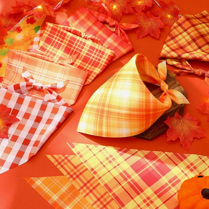Abbylike 50 Pcs Orange Plaid Dog Bandanas Bulk Check Pattern Bandanas for Dogs Triangle Kerchief Bib Scarf Set for Pet Party Costume Photo Props Accessories Pet Shops, 25 Styles(31.5 x 21.7 x 21.7)