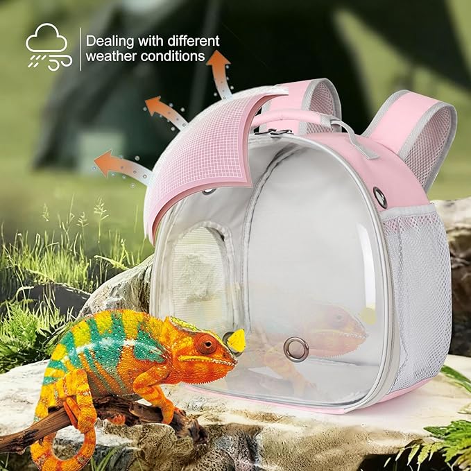 Hamster Backpack Carrier, Bearded Dragon Carrier Backpack with Clear Bubble Window,Small Animal Travel Backpack for Hedgehog Rat,Chameleon,Rabbit,Sugar Glider,Airline Approved (Pink, Backpack)