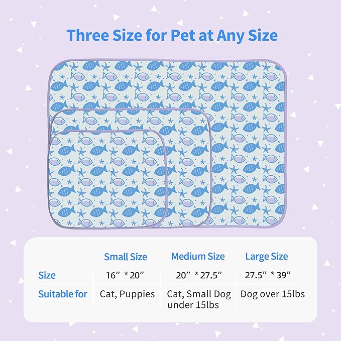 NWK Pack of 4 Pet Cooling Mat - Ice Silk Cooling Mat for Dogs & Cats Portable & Washable Pet Cooling Blanket, Car Seats, Beds for Summer (4pcs, Purple Fish, 27’’ X 20’’ X 0.3)