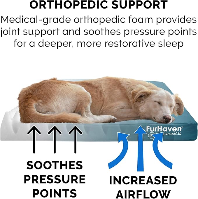 Furhaven Indoor/Outdoor Logo Oxford Polycanvas Mattress - Water-Resistant Orthopedic Dog Bed w/ Removable Cover, 125 lb max - Deep Lagoon, Large