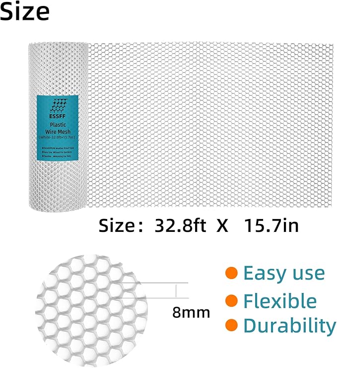 Pet & Garden Safeguard - 15.7IN x 32.8FT Roll - White Plastic Netting, Multi-Use Decorative Fencing for Poultry, Dogs, Rabbits,Chicken and Snake Barrier