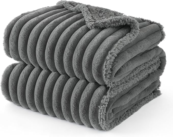 Bedsure ComfyFleece™ Waterproof Dog Blankets for Medium Dogs - Soft Puppy Cat Blanket Corduroy Fleece Washable, Cozy Calming Reversible Furniture Protection for Pet Kitten Doggy,30"x40", Warm Grey