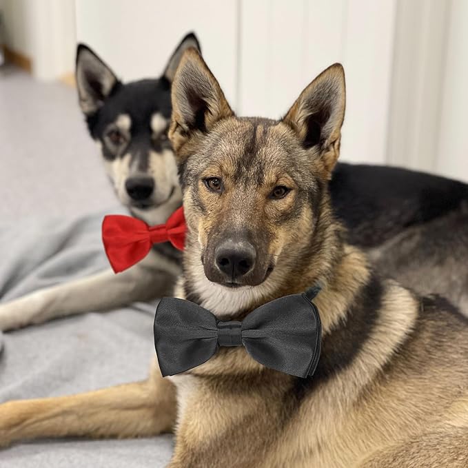 Black and Red Bow Tie for Dogs, KOOLMOX Red and Black Dog Bow with Adjustbale Dog Collar for Medium and Large Dogs Cats Pets Wedding Birthday Party Holiday New Year Cosutmes