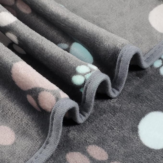 Tegeme 12 Pcs Pet Blankets Soft Fluffy Fleece Dog Cat Warm Paw Print Pattern Blankets Flannel Throw for Pets Dog Puppy Cat(23 x 16 Inch,Dark Gray)