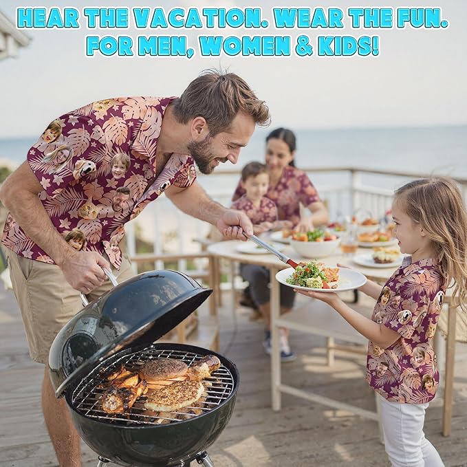 Custom Hawaiian Shirt with Face Photo Picture for Men Women Kids Youth Adult, Tropical Personalized Hawaiian Shirts Gift