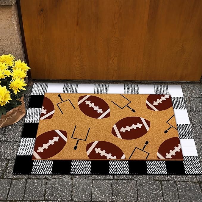 Tinideya 2 Pcs Football Theme Door Mat American Ball Design Welcome Non Slip Coir Mats Sports Floor Layering Doormats Seasonal for Front Porch Entryway Decor(Football Theme)