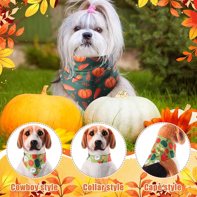 Sanwuta 120 Pcs Thanksgiving Fall Bandanas for Dogs Bulk Pumpkin Maple Leaf Triangle Dog Bandana Autumn Washable Pet Scarves Adjustable Bibs for Small and Medium Pets, 30 Styles