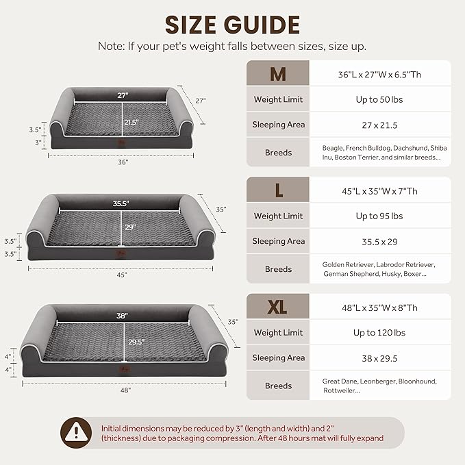 Large Dog Beds Large Sized Dogs 45x35x7 Inch, Orthopedic XXL XL Dog Bed for Medium Size Dogs, Big Waterproof Couch Sofa with Removable Washable Cover for Pet, Dark Grey