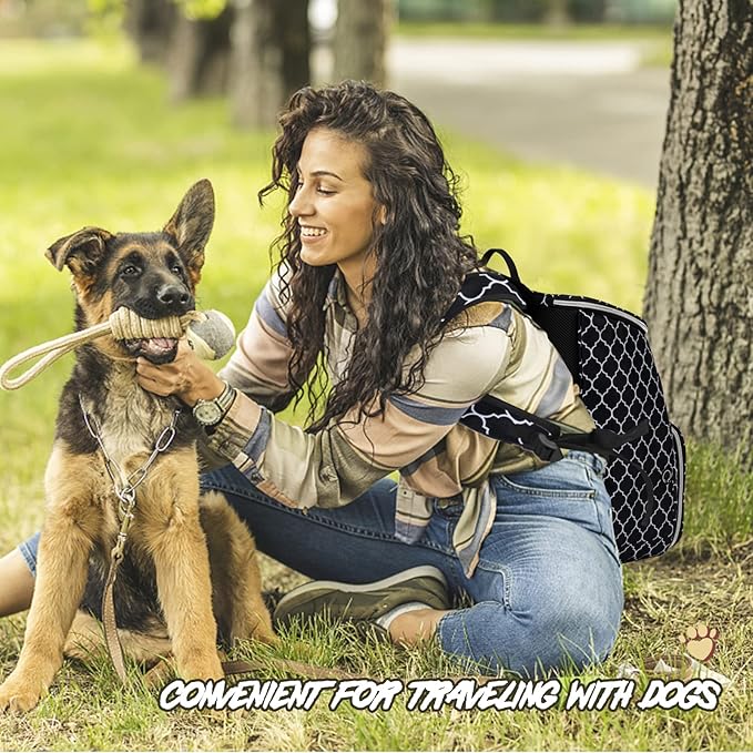 BAGLHER Dog Travel Bag Backpack, Airline Approved Pet Supplies Backpack, Dog Travel Bag with 2 Silicone Collapsible Bowls and 2 Food Baskets DLBlack