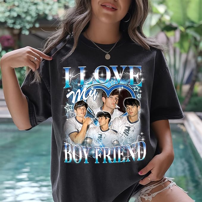 Custom Bootleg Rap Tee, Personalized Girlfriend Vintage Graphic T-Shirt, Photo Shirt, Valentine Birthday Gifts