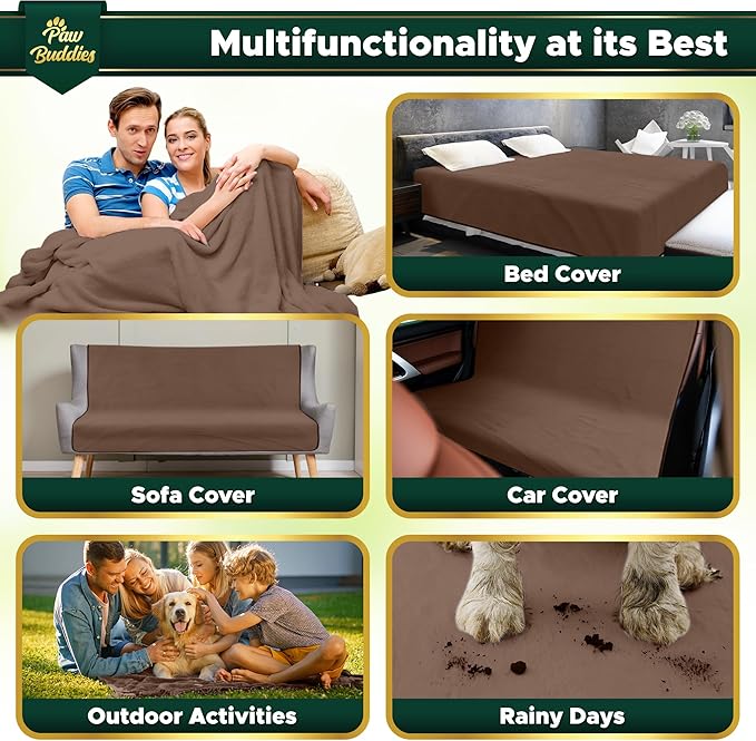 Paw Buddies Waterproof Blanket 80"x90" – Reversible Microfleece Throw for Couples, Pets & Family – Leakproof, Machine Washable Bed & Sofa Protector for Home or Travel
