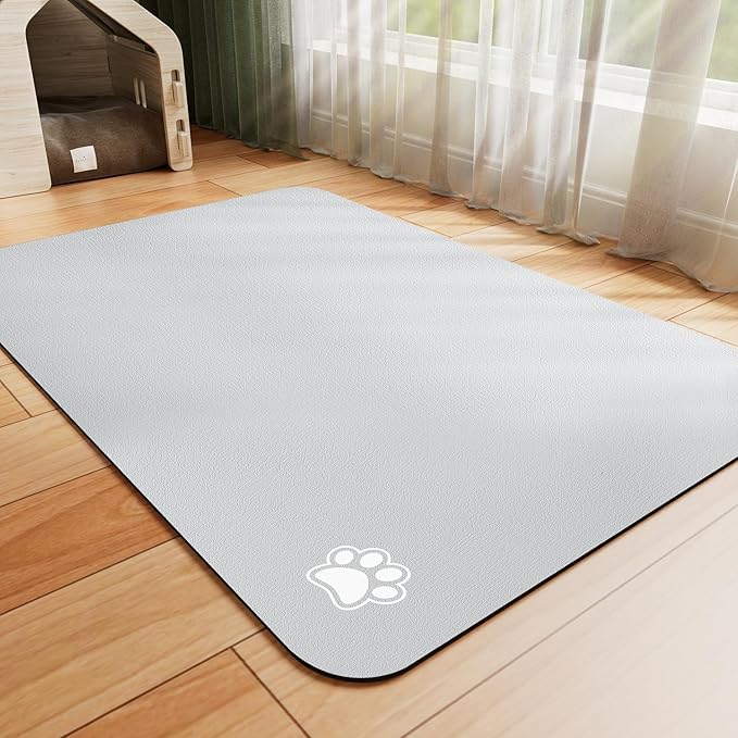 Dog Food Mat - Absorbent Cat Mat for Food and Water, No Stains Pet Feeding Bowl Mat, Easy to Clean Pet Placemats, Quick Dry Dog Water Dispenser Mat for Messy Drinkers | Paw Light Grey 18"x34"