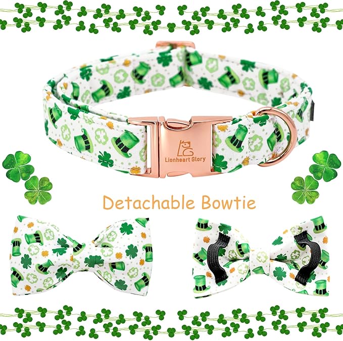 Lionheart Glory St. Patrick's Day Dog Collar - Adjustable Green Collar with Lucky Clover Shamrock Bow for X-Small Dogs