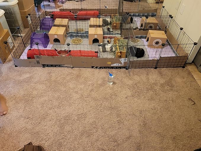 LANGXUN 16pcs Small Animal Playpen with Waterproof Mat, Pet Playpen, Rabbit Guinea Pig Cages, Puppy Kitten Playpen | Indoor & Outdoor Portable Metal Wire Yard Fence 13"x13"