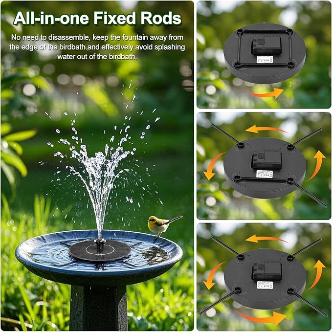 Solar Fountain Pump with Spray Height Adjustment, Upgrade Glass Solar Bird Bath Fountains with 6 Nozzles, Outdoor Solar Water Fountain Pump for Bird Bath, Garden, Pool, Pond