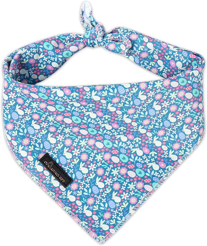 ARING PET Easter Dog Bandanas, Blue Rabbit Egg Pet Bandana Scarf Triangle Bibs for Puppy Small Medium Large Boy Girl Dogs Cats-L