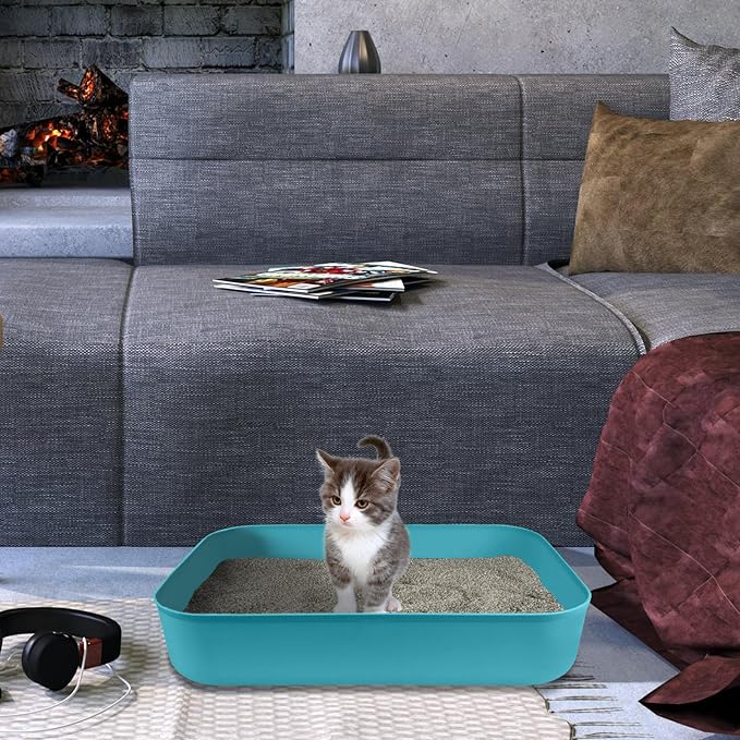 Small Litter Box, Plastic Kitten Litter Box, 13.9 x 9.8 x 3 Inch Open Litter Box for Small Pet, Easy to Clean (Blue 4PCS)