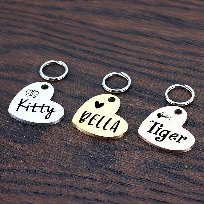 Ultra Joys Cat ID Tag Personalized Pet Tags, Durable Stainless Steel Small Pet Mini Dog Cat Tag Lightweight -Heart Tag in Silver