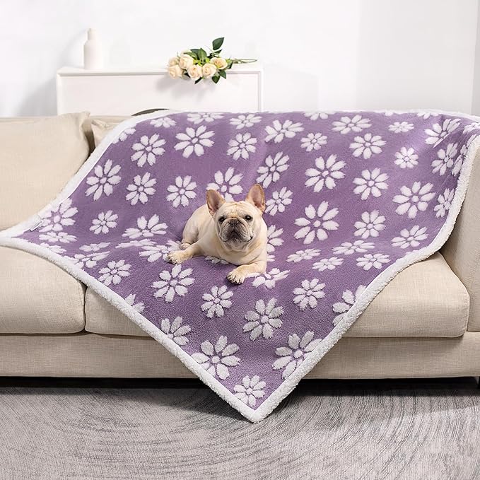 Waterproof Blanket for Dog Cat or Adult, Cute 3D Textured Flower Dog Blanket for Bed Couch Sofa, Soft Liquid Pee Proof Pet Furniture Protector, 60"x80", Purple