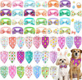 Sanwuta 50 Pcs Dog Bandanas and Collar Bow Ties Set 25 Bandanas Bulk 25 Charm Dog Collar Pet Triangle Pet Scarf Bowtie for Small Medium Large (Easter)