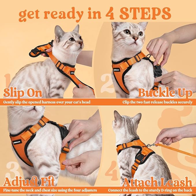 rabbitgoo Cat Harness and Leash for Walking, Escape Proof Soft Adjustable Vest Harnesses for Cats, Easy Control Breathable Reflective Strips Jacket, Orange, XS