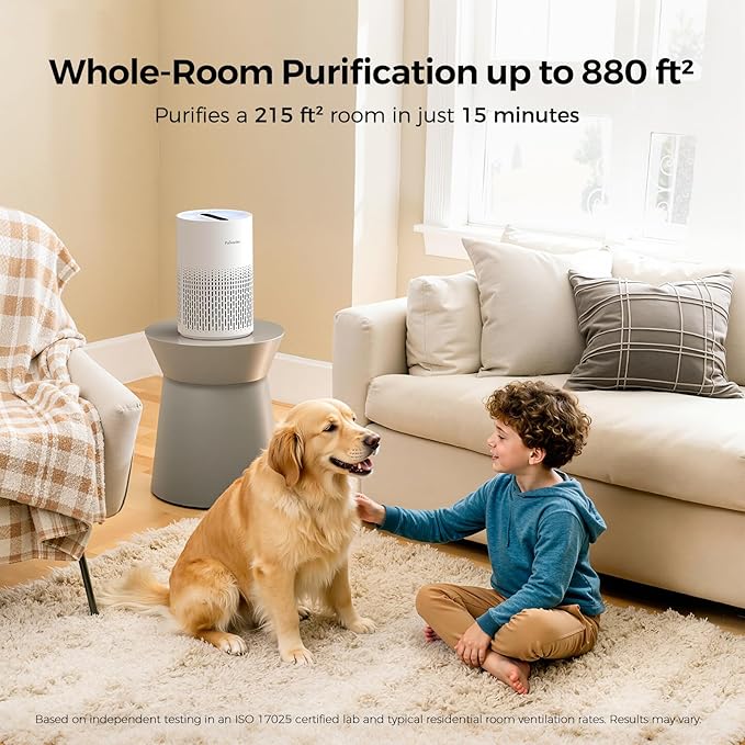 Purivortex Air Purifiers for Home, Quiet HEPA Air Filter for Pollen, Smoke, Dust, Pet Dander, Odor, Hair, Covers Up to 880 Sq Ft, PX500 White