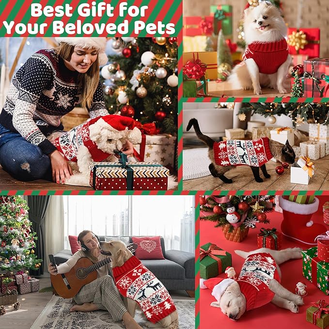 Christmas Dog Sweaters for Small Large Dogs Girl, Soft Warm Pup Dogs Shirt, Turtleneck Dog Sweaters for Medium Large Dogs, Double Knitting Collar for Outdoors Playing L