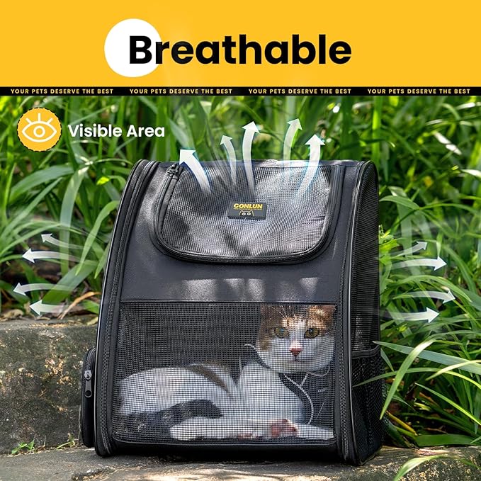 Cat Backpack Carrier for Small Dogs and Cats Fit Up to 15 Lbs,Small Dog Backpack, Foldable with 3-Side Mesh Windows, Pet Carrier for Travel & Hiking Friendly，Black