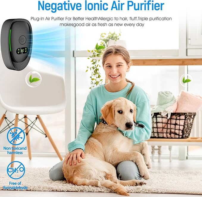 Plug-In Air Purifier 4 Pack ，Negative Air Ionizer for Home, Air Freshener Odor Reducer for Home from Pets Smoke Smell Kitchen Odor Black